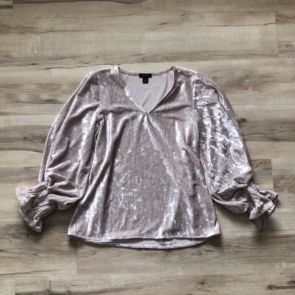 Balloon Sleeve Champagne Glitter Blouse - Picture 2 of 9